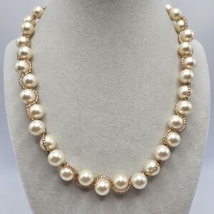 VINTAGE SHB Shofel Bros Wrapped Faux Pearl Gold Tone Beaded Strand Necklace